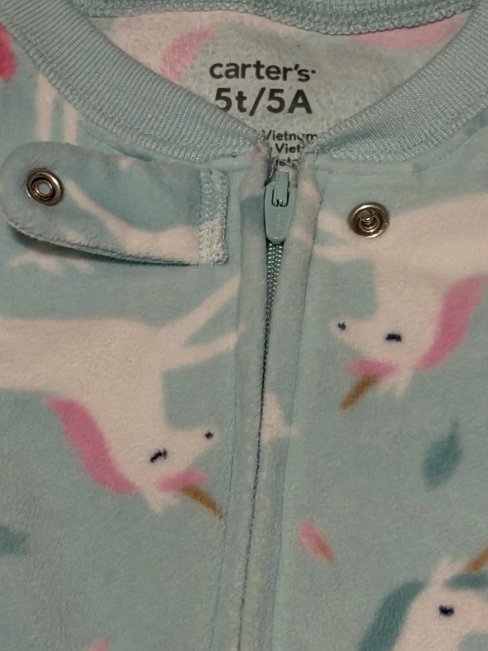 Carter’s Girls Fleece Unicorn Footed Pajamas Blue Zip Up Sleeper 5T